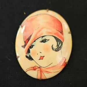 1920s Celluloid Flapper Cameo Brooch